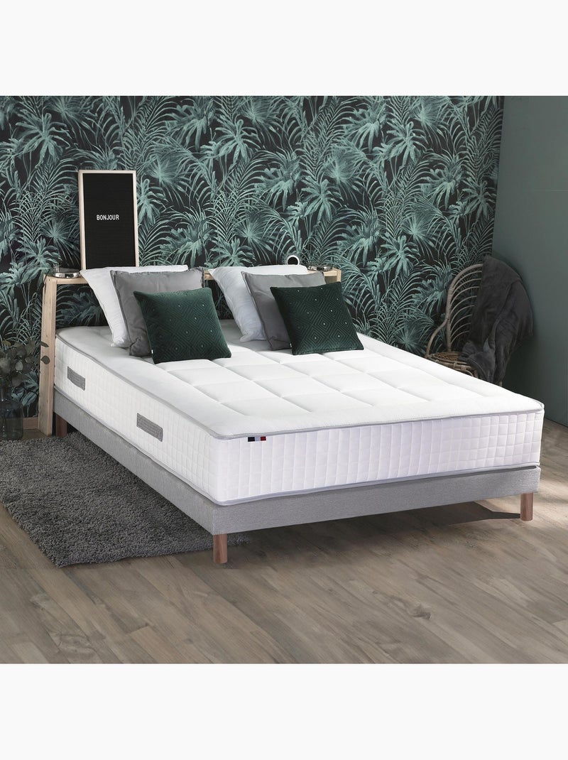 Ensemble matelas Ressorts 7 zones H28cm + sommier PALACIO 2 FABRICATION FRANCAISE - 140 x 190 cm Blanc Gris - Kiabi