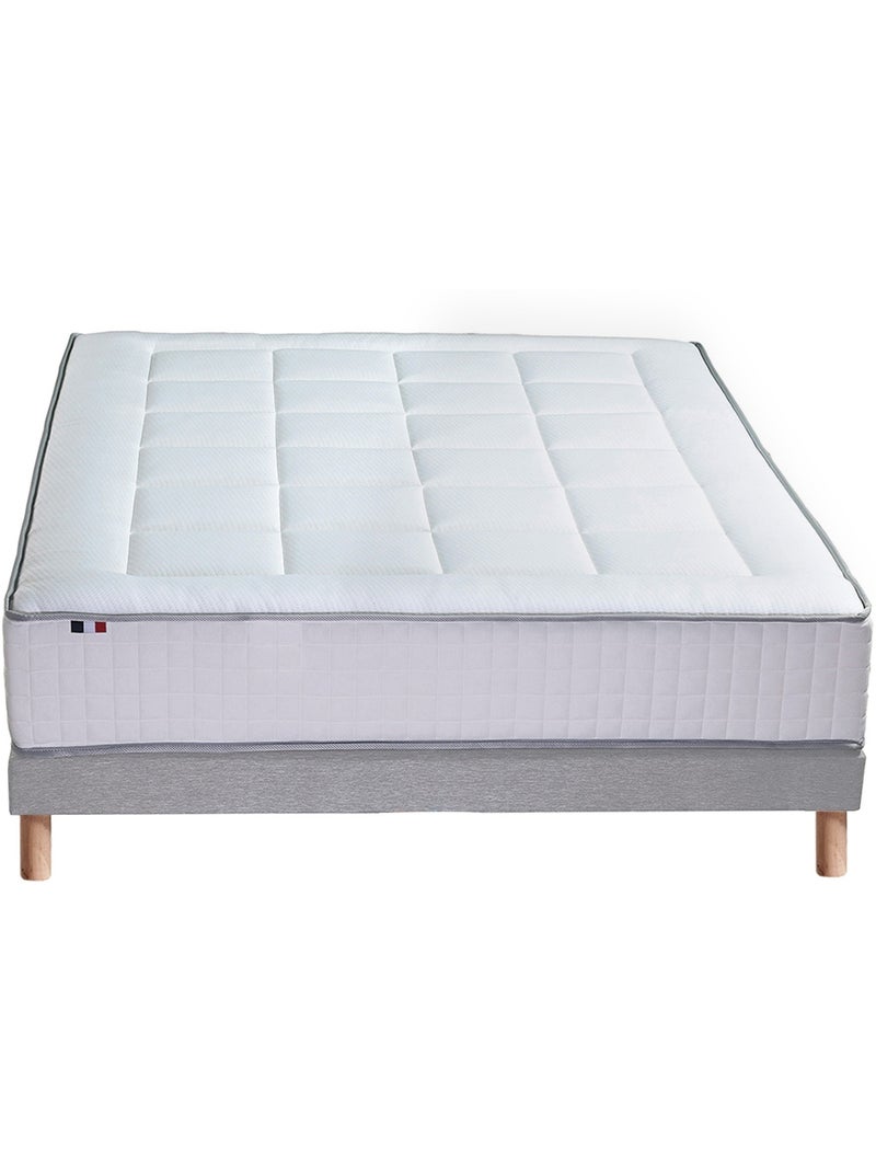 Ensemble matelas Ressorts 7 zones H28cm + sommier PALACIO 2 FABRICATION FRANCAISE - 140 x 190 cm Blanc Gris - Kiabi