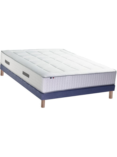 Ensemble matelas Ressorts 7 zones H28cm + sommier PALACIO 2 FABRICATION FRANCAISE - Bleu denim - Kiabi Ensemble matelas Ressorts 7 zones H28cm + sommier PALACIO 2 FABRICATION FRANCAISE - Bleu denim - Kiabi
