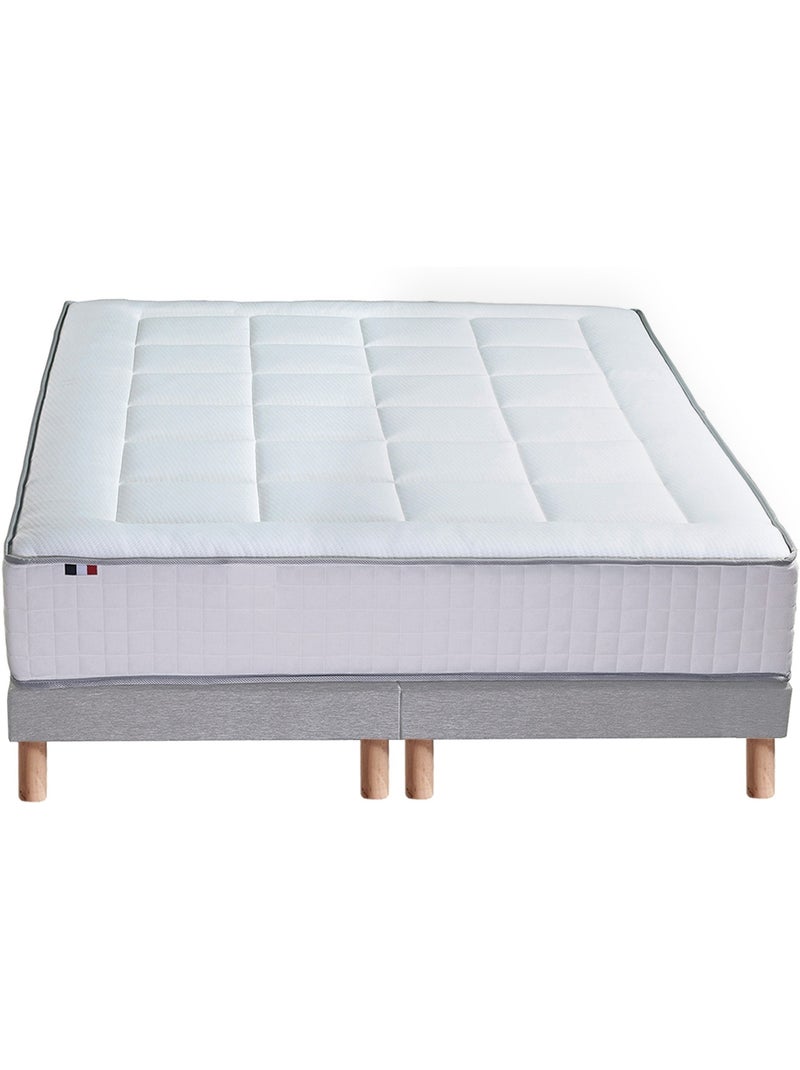 Ensemble matelas Ressorts 7 zones H28cm + sommier PALACIO 2 FABRICATION FRANCAISE Blanc Gris - Kiabi