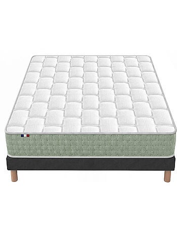 Ensemble matelas ressorts 7 zones hygge, réversible hiver/été - sommier - noir