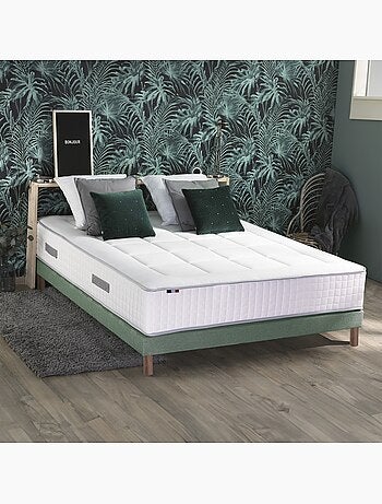 Ensemble matelas 2 ressorts 7 zones sommier bleu 160x200