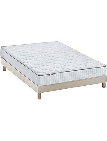 Ensemble matelas ressorts ASTRE + sommier kit beige à lattes flexibles