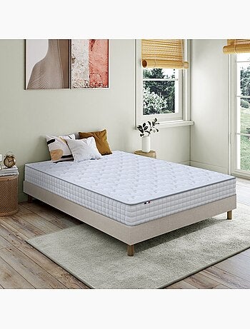 Ensemble matelas ressorts ASTRE + sommier kit beige à lattes flexibles