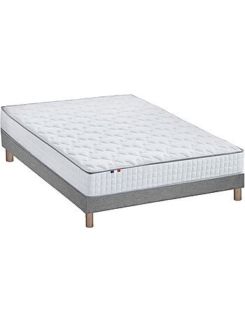 Ensemble matelas ressorts ASTRE + sommier kit gris à lattes flexibles