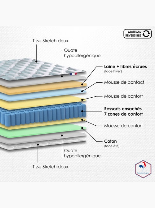 Ensemble Matelas Ressorts COSMOS + Sommier Made in France , Sommier Gris chiné - Kiabi