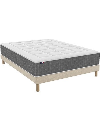 Ensemble matelas ressorts ensachés 7 zones, H28, sommier en kit beige
