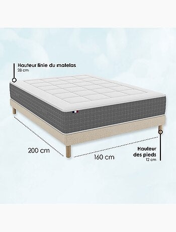 Ensemble matelas ressorts ensachés 7 zones, H28, sommier en kit beige