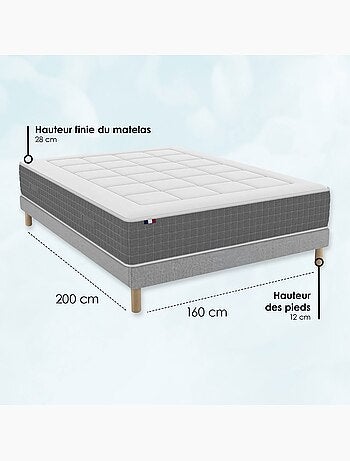Ensemble matelas ressorts ensachés 7 zones, H28, sommier en kit gris