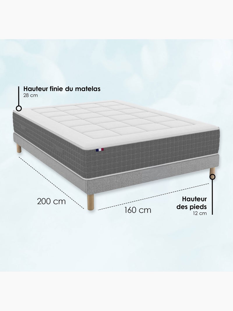 Ensemble matelas ressorts ensachés 7 zones, H28, sommier en kit gris Blanc Gris - Kiabi