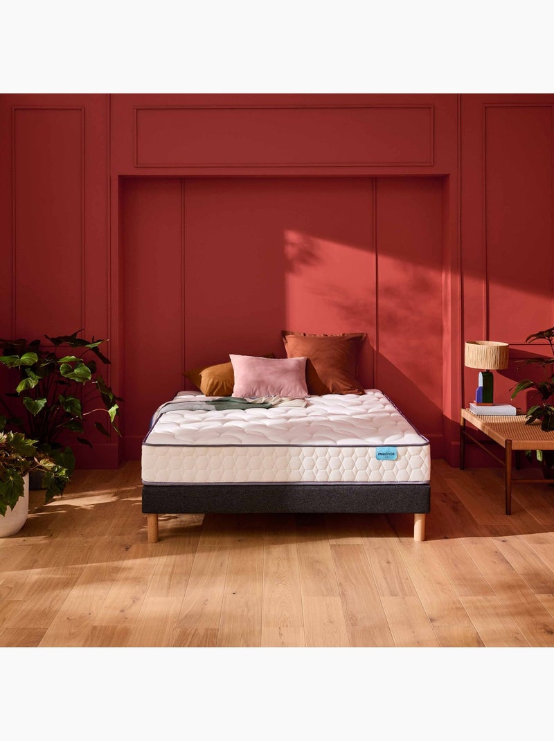 Ensemble matelas ressorts ensachés COSY LIT, sommier ferme et pieds Blanc - Kiabi