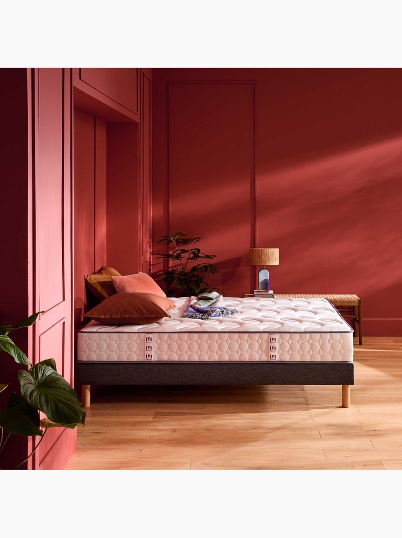 Ensemble matelas ressorts ensachés COSY LIT, sommier ferme et pieds Blanc - Kiabi