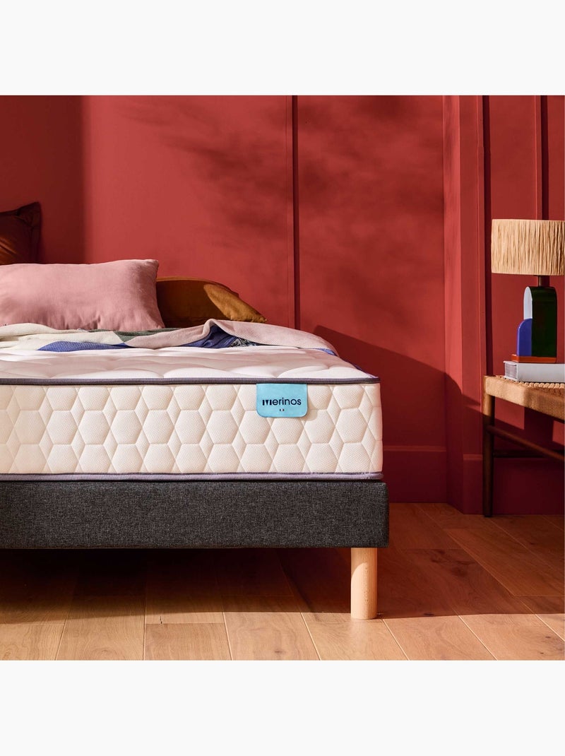 Ensemble matelas ressorts ensachés COSY LIT, sommier ferme et pieds Blanc - Kiabi