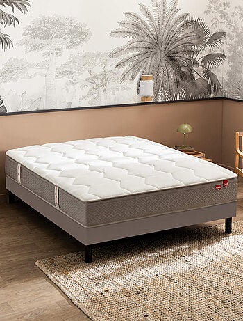 Ensemble matelas ressorts ensachés et mémoire de forme DESTINATION, sommier confort ferme et pieds