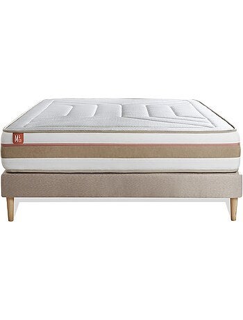 Ensemble Matelas Ressorts ensachés et mémoire de forme et Sommier tapissier en kit Beige - Le Tendr