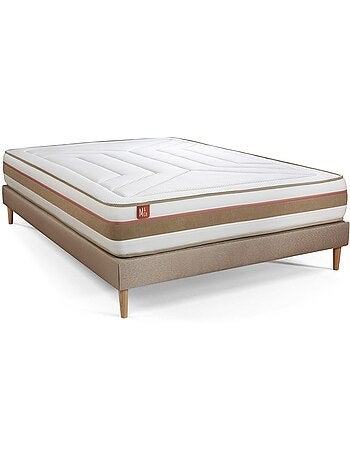 Ensemble Matelas Ressorts ensachés et mémoire de forme et Sommier tapissier en kit Beige - Le Tendr