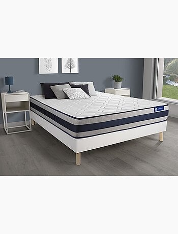 Ensemble Matelas Ressorts ensachés et mémoire de forme et Sommier tapissier en kit Blanc - Actiflex