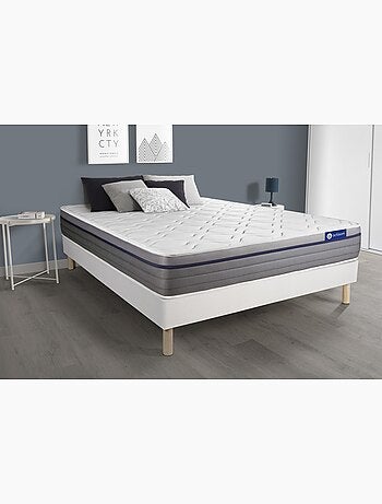 Ensemble Matelas Ressorts ensachés et mémoire de forme et Sommier tapissier en kit Blanc - Actiflex