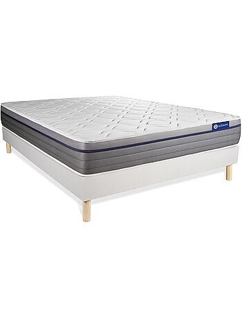 Ensemble Matelas Ressorts ensachés et mémoire de forme et Sommier tapissier en kit Blanc - Actiflex
