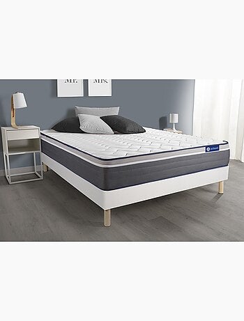 Ensemble Matelas Ressorts ensachés et mémoire de forme et Sommier tapissier en kit Blanc - Actiflex