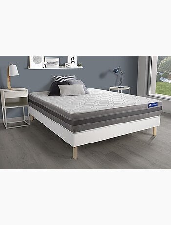 Ensemble Matelas Ressorts ensachés et mémoire de forme et Sommier tapissier en kit Blanc - Actiflex