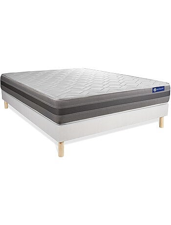 Ensemble Matelas Ressorts ensachés et mémoire de forme et Sommier tapissier en kit Blanc - Actiflex