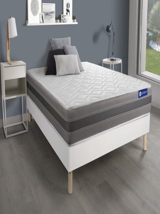 Ensemble Matelas Ressorts ensachés et mémoire de forme et Sommier tapissier en kit Blanc - Actiflex