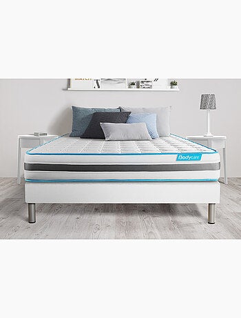 Ensemble Matelas Ressorts ensachés et mémoire de forme et Sommier tapissier en kit Blanc - BodyFlex