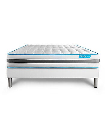Ensemble Matelas Ressorts ensachés et mémoire de forme et Sommier tapissier en kit Blanc - BodyFlex