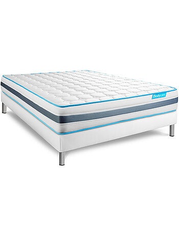 Ensemble Matelas Ressorts ensachés et mémoire de forme et Sommier tapissier en kit Blanc - BodyFlex