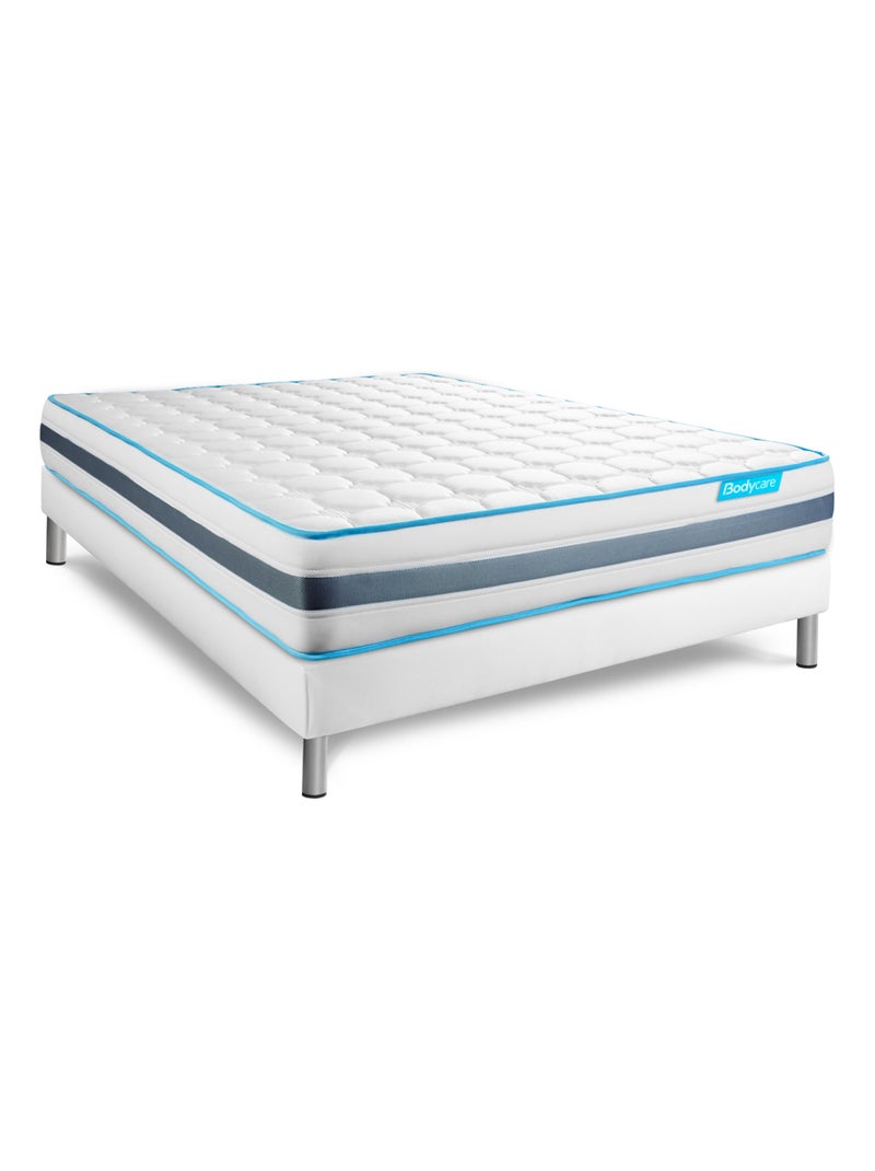 Ensemble Matelas Ressorts ensachés et mémoire de forme et Sommier tapissier en kit Blanc - BodyFlex Blanc - Kiabi