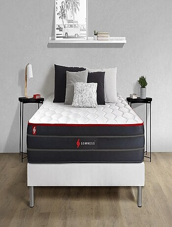 Ensemble Matelas Ressorts ensachés et mémoire de forme et Sommier tapissier en kit Blanc - Boost