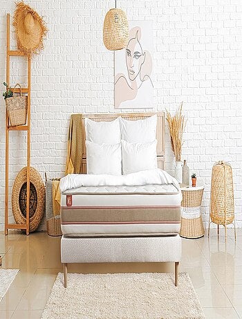 Ensemble Matelas Ressorts ensachés et mémoire de forme et Sommier tapissier en kit Blanc - Le Délic