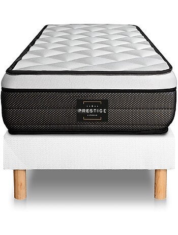 Ensemble Matelas Ressorts ensachés et mémoire de forme et Sommier tapissier en kit Noir - Suite