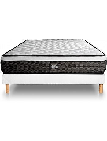 Ensemble Matelas Ressorts ensachés et mémoire de forme et Sommier tapissier en kit Blanc - Suite