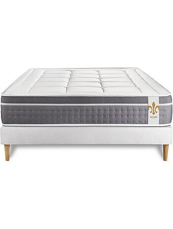 Ensemble Matelas Ressorts ensachés et mémoire de forme et Sommier tapissier en kit Blanc - Trente