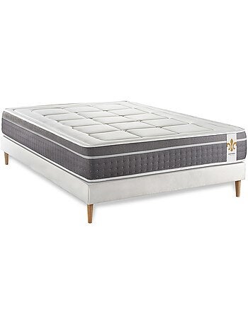 Ensemble Matelas Ressorts ensachés et mémoire de forme et Sommier tapissier en kit Blanc - Trente