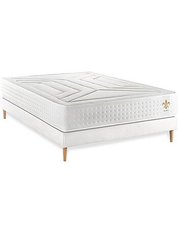 Ensemble Matelas Ressorts ensachés et mémoire de forme et Sommier tapissier en kit Blanc - Vingt-Qu