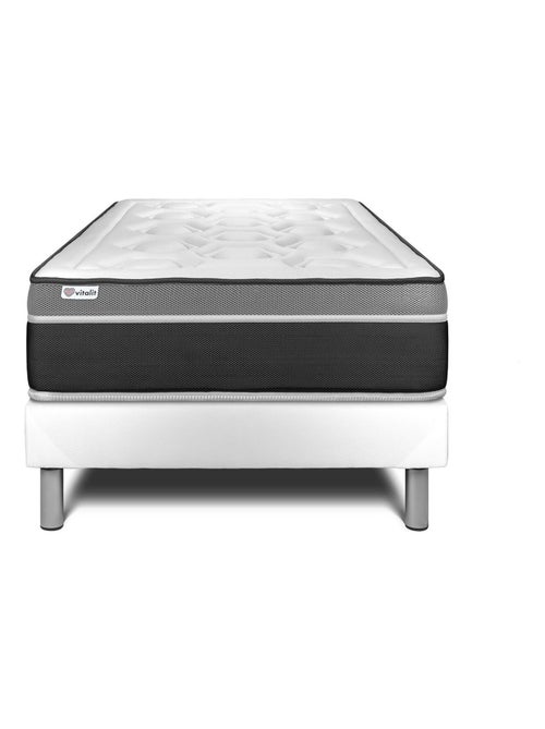 Ensemble Matelas Ressorts ensachés et mémoire de forme et Sommier tapissier en kit Blanc - VITAL CA - Kiabi
