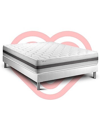 Ensemble Matelas Ressorts ensachés et mémoire de forme et Sommier tapissier en kit Blanc - VITALSPR
