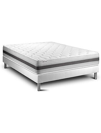 Ensemble Matelas Ressorts ensachés et mémoire de forme et Sommier tapissier en kit Blanc - VITALSPR
