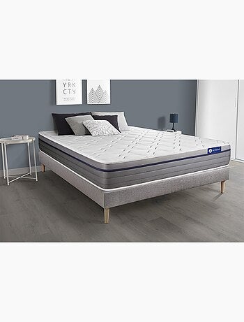 Ensemble Matelas Ressorts ensachés et mémoire de forme et Sommier tapissier en kit Gris - Actiflex