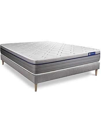 Ensemble Matelas Ressorts ensachés et mémoire de forme et Sommier tapissier en kit Gris - Actiflex