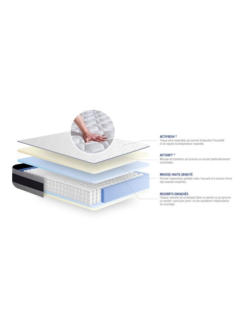 Ensemble Matelas Ressorts ensachés et mémoire de forme et Sommier tapissier en kit Gris - Actiflex - Kiabi