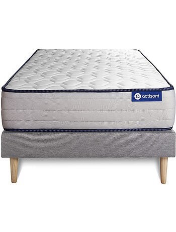 Ensemble Matelas Ressorts ensachés et mémoire de forme et Sommier tapissier en kit Gris - Actiflex
