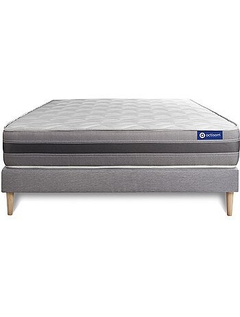 Ensemble Matelas Ressorts ensachés et mémoire de forme et Sommier tapissier en kit Gris - Actiflex