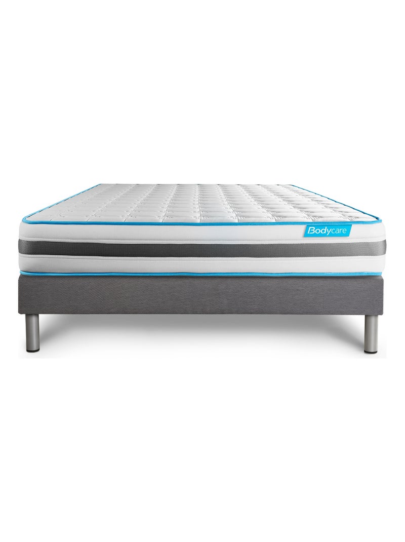 Ensemble Matelas Ressorts ensachés et mémoire de forme et Sommier tapissier en kit Gris - BodyFlex Gris - Kiabi