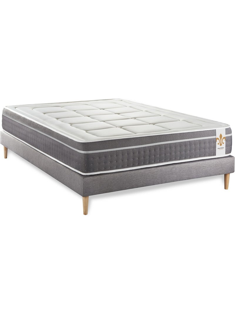 Ensemble Matelas Ressorts ensachés et mémoire de forme et Sommier tapissier en kit Gris - Trente Gris - Kiabi