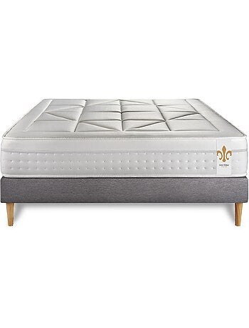 Ensemble Matelas Ressorts ensachés et mémoire de forme et Sommier tapissier en kit Gris - Vingt-Hui