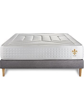 Ensemble Matelas Ressorts ensachés et mémoire de forme et Sommier tapissier en kit Gris - Vingt-Qua